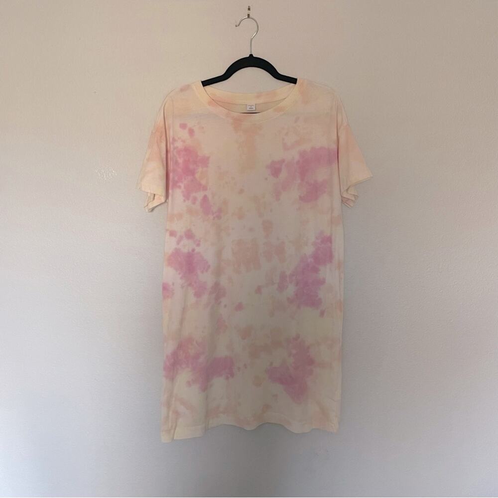 Pink Tie Dye T Shirt Dress Short Sleeve